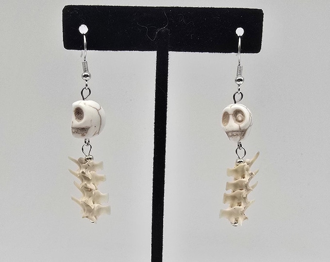 Skull and spine rattlesnake vertebrae earrings