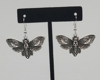 Death's head hawkmoth earrings, gothic moth jewelry, moth gift for friend, death moth accessories, silver moth, minimalist goth gift