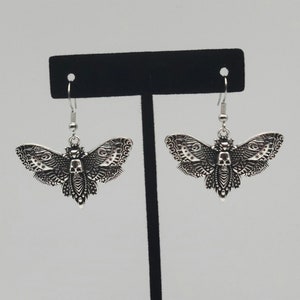 Death&#39;s head hawkmoth earrings, gothic moth jewelry, moth gift for friend, death moth accessories, silver moth, minimalist goth gift