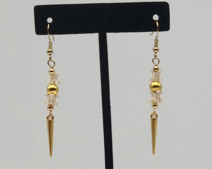 Gold spike rattlesnake vertebrae earrings