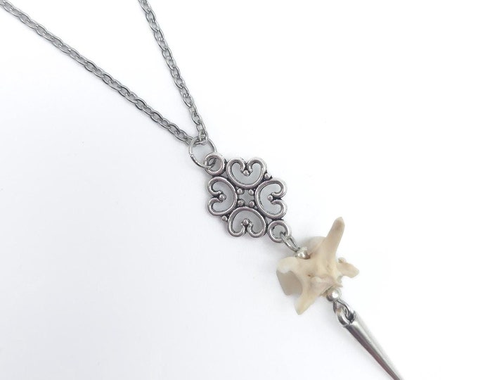 Silver snake vertebrae and spike pendant necklace