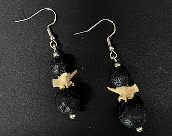 Lava rock and rattlesnake vertebrae earrings
