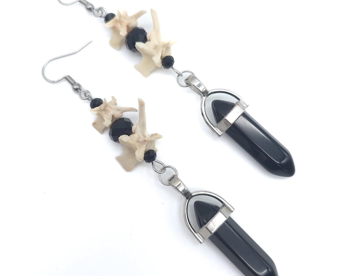 Obsidian and rattlesnake vertebrae earrings