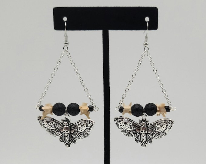 Death's head hawkmoth and rattlesnake vertebrae earrings