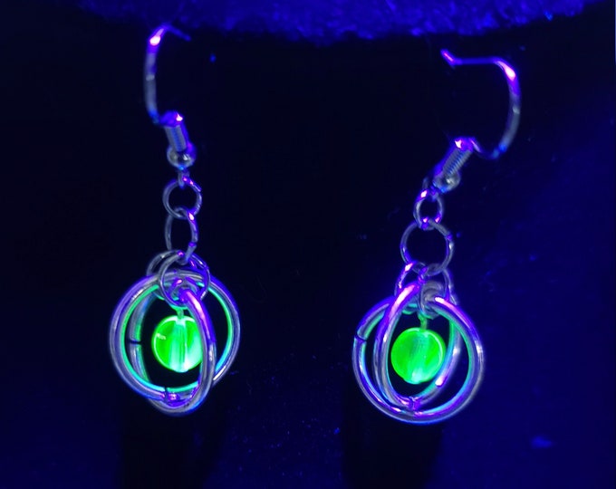 Uranium glass UFO earrings
