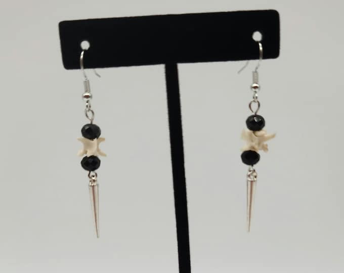 Black and silver spike rattlesnake vertebrae earrings