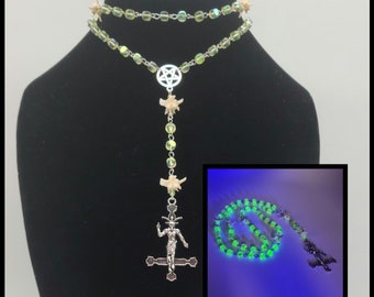 Rattlesnake bone and uranium glass Baphomet rosary