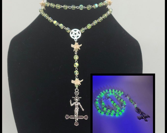 Rattlesnake bone and uranium glass Baphomet rosary