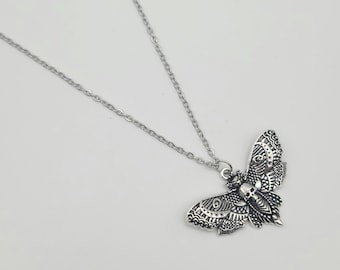 Silver death's head moth necklace, spooky moth jewelry, witchy accessories, birthday gift for witch