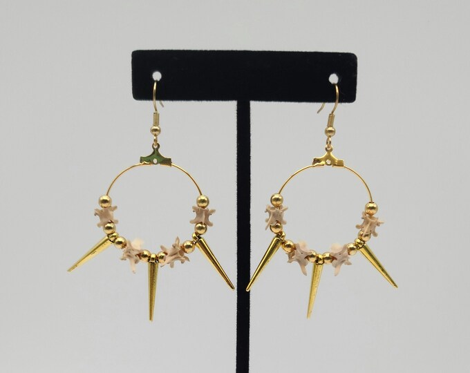 Gold rattlesnake vertebrae and spike hoop earrings