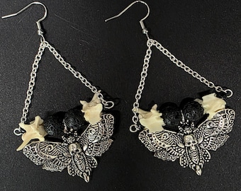 Death's head hawkmoth and rattlesnake vertebrae earrings