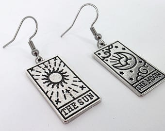 Sun and moon tarot card charm earrings