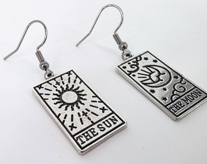 Sun and moon tarot card charm earrings