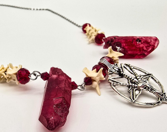 Red quartz and rattlesnake vertebrae necklace