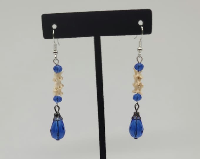 Blue snake vertebrae bone earrings