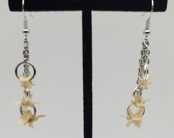 Silver triple dangle earring, snake bone earrings, real bone jewelry, snake vertebrae, vertebrae accessories, dark cottagecore