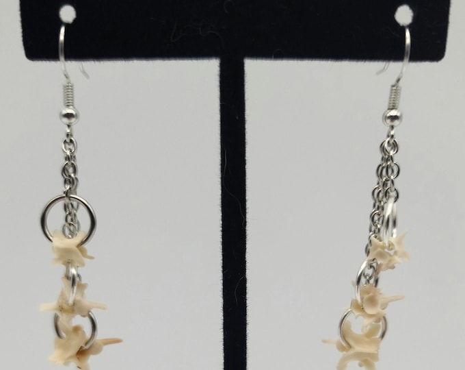 Silver triple dangle rattlesnake vertebrae earrings
