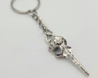 Silver bird skull keychain