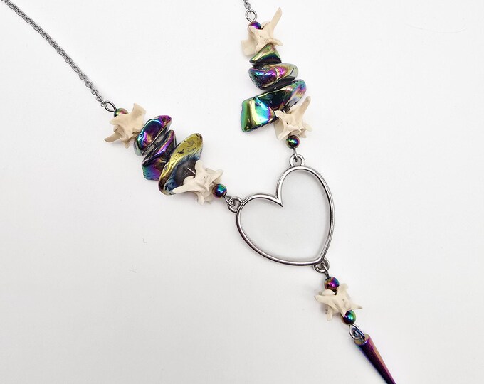 Iridescent rainbow snake vertebrae necklace