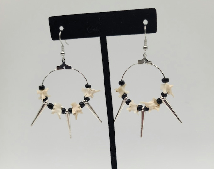 Black rattlesnake vertebrae and spike hoop earrings