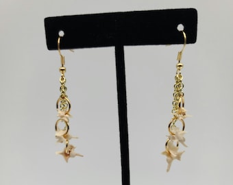 Gold triple dangle rattlesnake vertebrae earrings