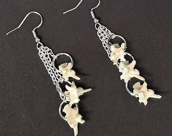 Silver triple dangle earring, snake bone earrings, real bone jewelry, snake vertebrae, vertebrae accessories, dark cottagecore