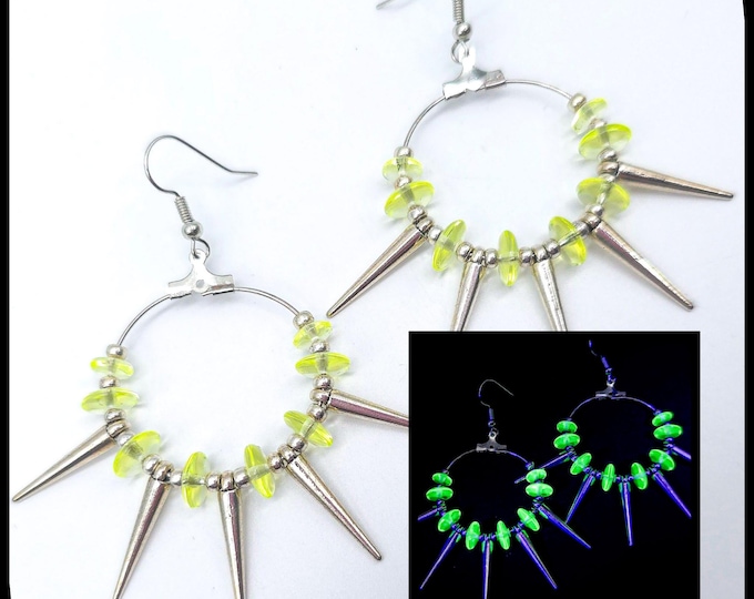 Uranium glass spike hoop earrings