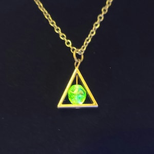 Triangle uranium glass pendant necklace, vaseline glass jewelry, steampunk gift for friend, uranium glass collector jewelry, alchemy symbol image 5