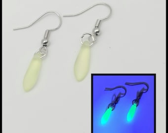 Silver frosted glass teardrop uranium glass earrings