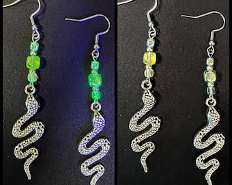 Snake charm uranium glass earrings