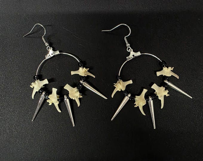 Black rattlesnake vertebrae and spike hoop earrings