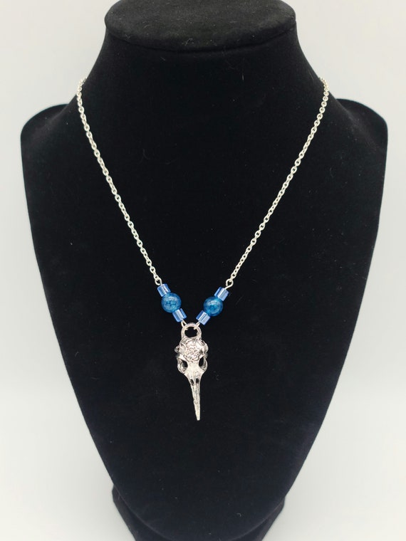 scary accessories Blue bird skull necklace crow skull necklace raven skull creepy cute jewelry spooky skull jewelry