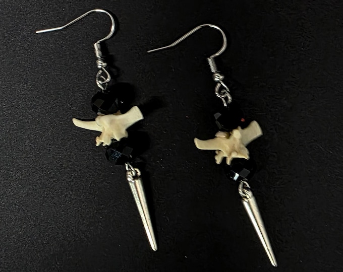 Black and silver spike rattlesnake vertebrae earrings