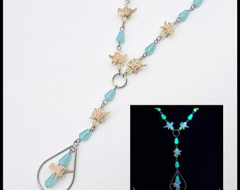 Blue uranium glass and snake bone necklace
