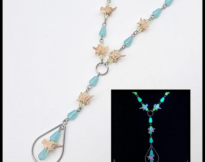 Blue uranium glass and snake bone necklace