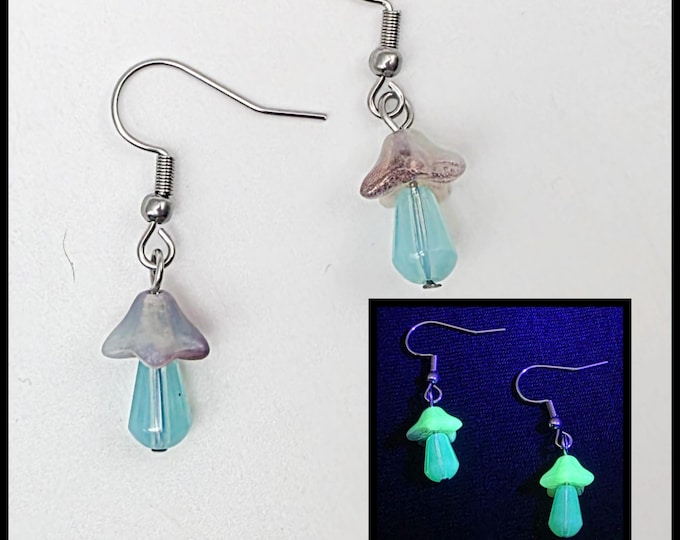 Blue mushroom uranium glass earrings