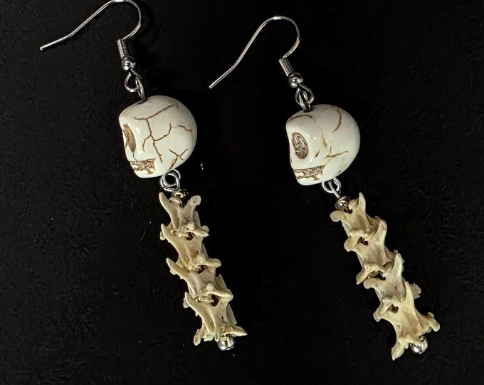 Skull and spine rattlesnake vertebrae earrings