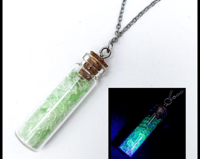 Uranium glass fairy dust vial necklace