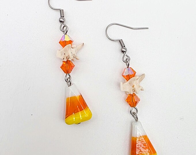 Candy corn rattlesnake vertebrae earrings