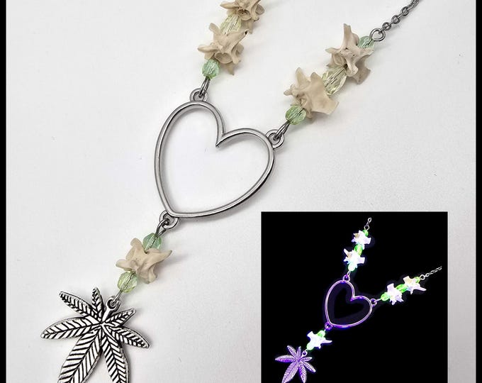 Pot leaf uranium glass necklace