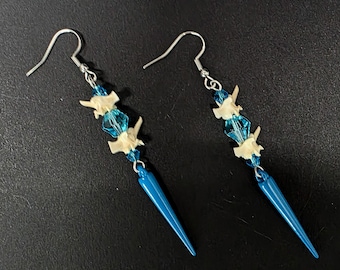 Blue spike rattlesnake vertebrae earrings