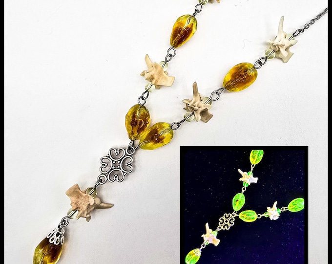 Orange uranium glass and snake bone necklace