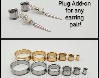 Plug upgrade for dangle earrings, plugs for stretched ears, guaged ear earrings, earring converter for plugs, dangle plug earring