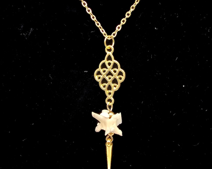 Gold snake vertebrae spike bone necklace, real bone necklace, vulture culture jewelry, simple pendant necklace, taxidermy jewelry