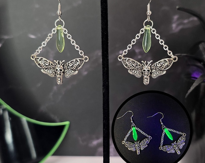 Death's Head moth uranium glass earrings
