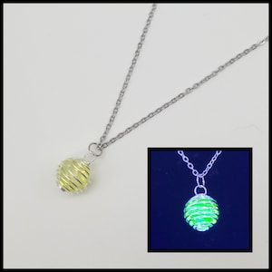 Bead cage uranium glass necklace, vintage glass jewelry, vaseline glass beads, steampunk gift for friend, UV glow rave party jewelry