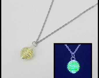 Bead cage uranium glass necklace
