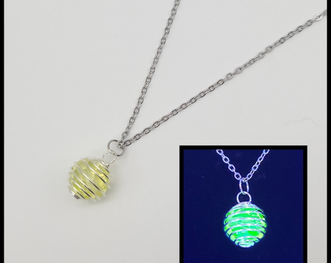 Bead cage uranium glass necklace
