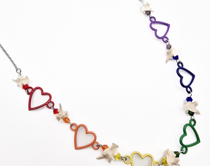 Rainbow heart snake vertebrae necklace