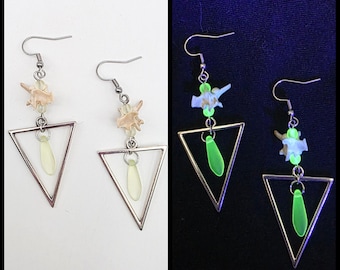 Triangle rattlesnake vertebrae and uranium glass earrings
